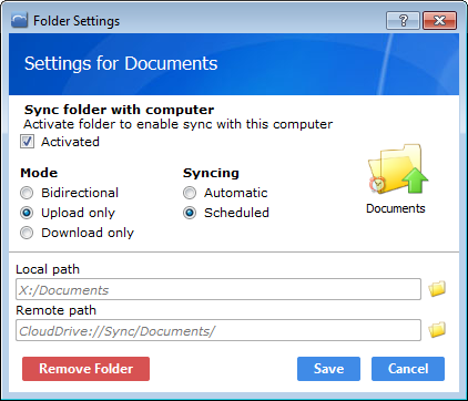Synced folder settings